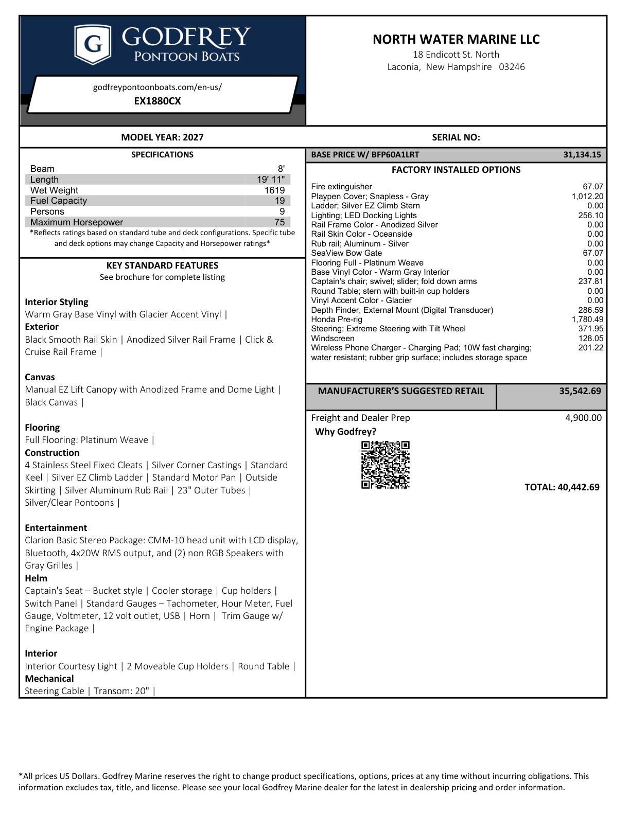 2027 Godfrey EX1880CX
