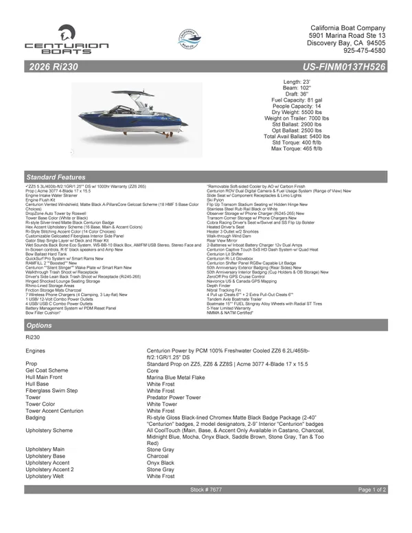 2026 Centurion Ri230 2