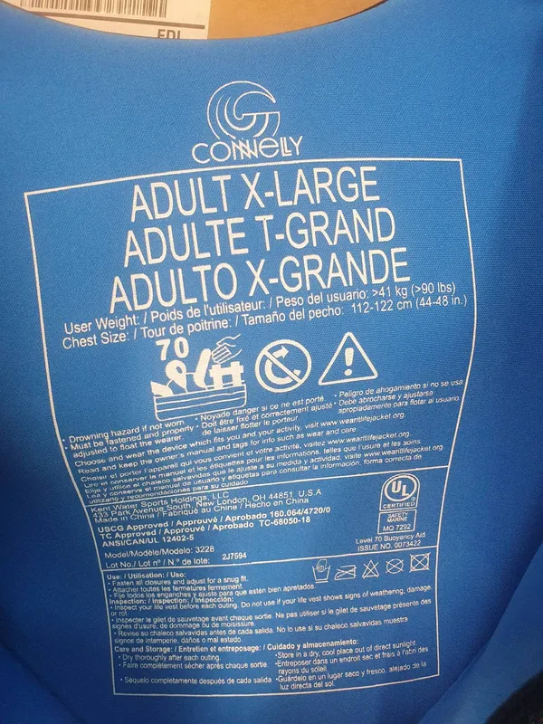 Connelly Life Jacket - Adult XL - USCG Approved