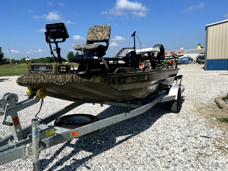Close-up of the stainless steel cleats and polished rub rail on the port side of the 2023 Prodigy Villain 1751, showcased in used condition at Waypoint Marine